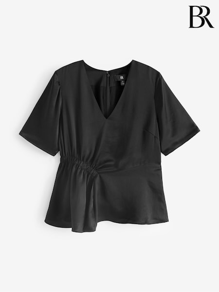 Banana Republic Black Short Sleeve V Neck Ruched Waist Top (K70019) | €31