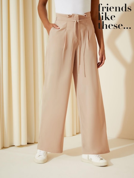 Creme - Friends Like These Tie Waist Wide Leg Trousers (K70047) | 13 €