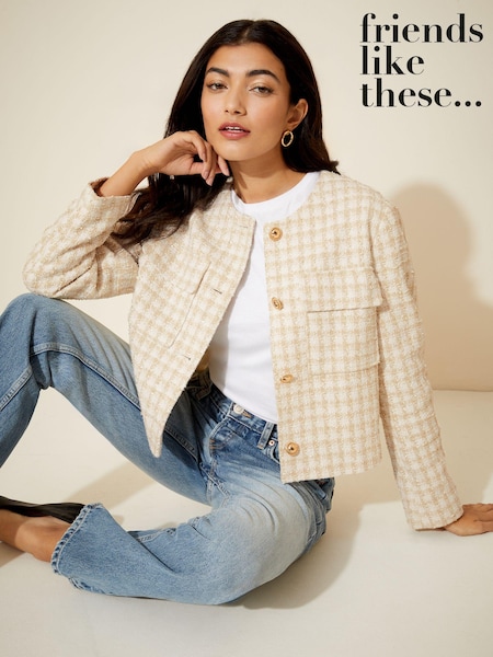 Friends Like These Ivory White Boucle Cropped Jacket (K70053) | €22
