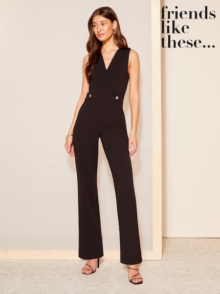Friends Like These Black Wrap Front Detail V Neck Tailored Jumpsuit (K70055) | €22