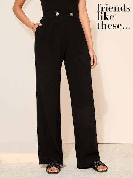 Black - Friends Like These Wide Leg Trousers With Linen (K70057) | 129 LEI