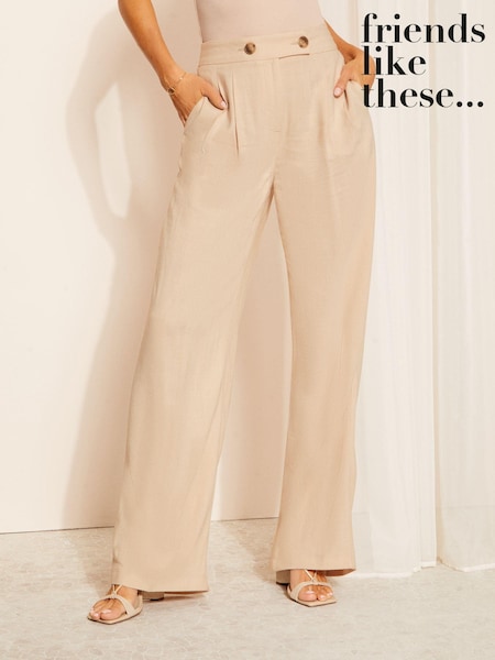 Friends Like These Cream Petite Wide Leg Trousers with Linen (K70058) | €23