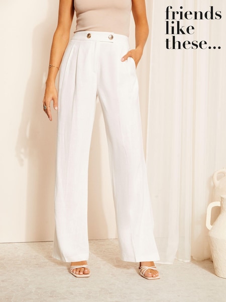 Friends Like These White Wide Leg Trousers with Linen (K70061) | €22