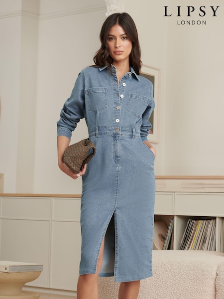Lipsy Blue Denim Button Through Midi Dress (K70077) | € 23