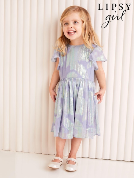 Lipsy Lilac Purple Shimmer Occasion Dress (3mths-6yrs) (K70130) | €17 - €18.50