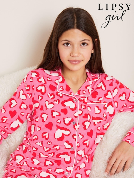 Lipsy Pink/Red Heart Print Jersey Pyjamas (2-16yrs) (K70136) | €21.50 - €28.50