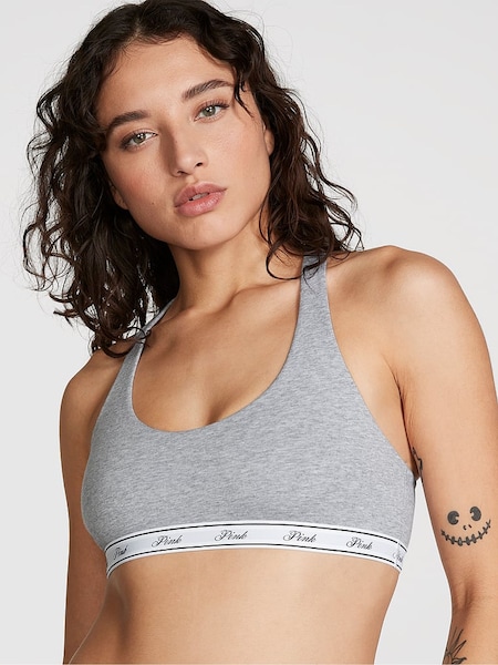 Victoria's Secret PINK Grey Heather Cotton Racerback Scoop Low Impact Bralette (K70198) | €18.50