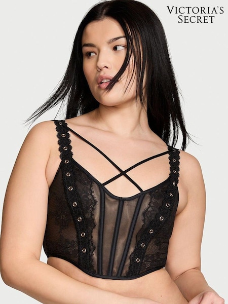 Victoria's Secret Black Lace Unlined Demi Eyelet Corset Bra Top (K70246) | €30