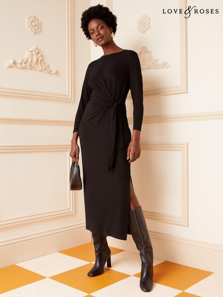 Love & Roses Long Sleeve Wrap Midi Dress (K70295) | 157 LEI