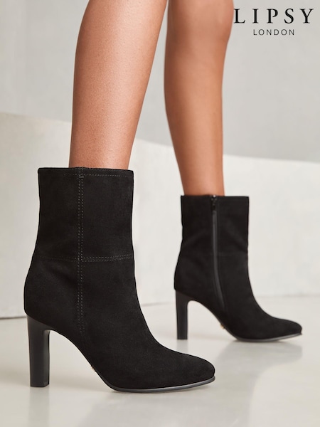 Lipsy Black Block Heeled Faux Suede Boot (K70336) | AED155
