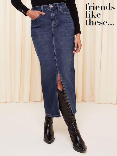 Friends Like These Indigo Blue Denim Split Front Midaxi Skirt (K70458) | €29