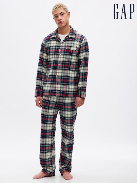 Gap Green, Red & White Flannel Check Family Christmas Long Sleeve Pyjama Shirt & Bottoms (K70501) | €20.50