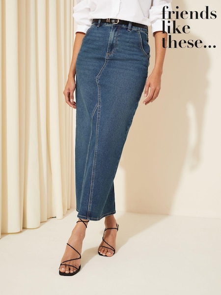 Friends Like These Indigo Blue Godet Denim Maxi Skirt (K70584) | €29