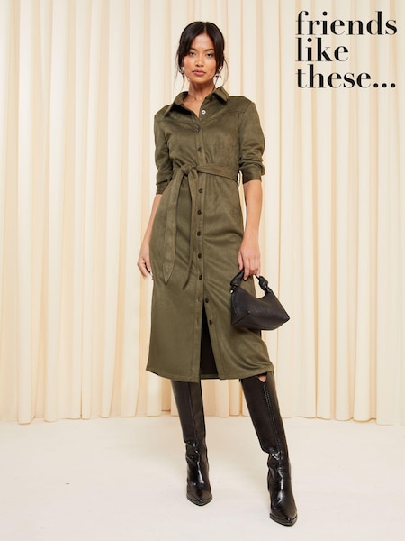 Friends Like These Khaki Green Suedette Maxi Dress (K70585) | €17