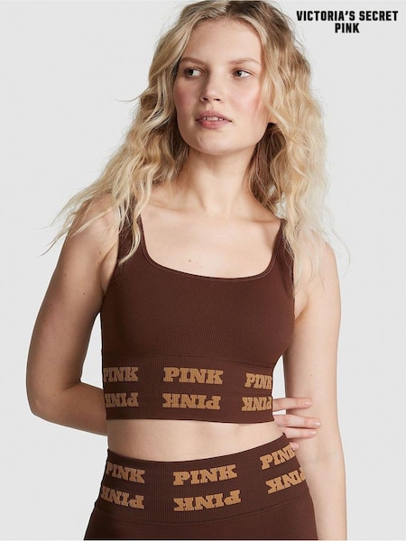 Victoria's Secret PINK Ganache Brown Seamless Logo Low Impact Sports Bra (K70599) | €13.50