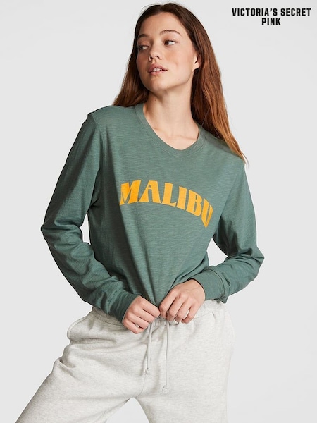 Victoria's Secret PINK Fresh Forest Green Cotton Slub Cropped Boxy Long Sleeve T-Shirt (K70612) | €12.50