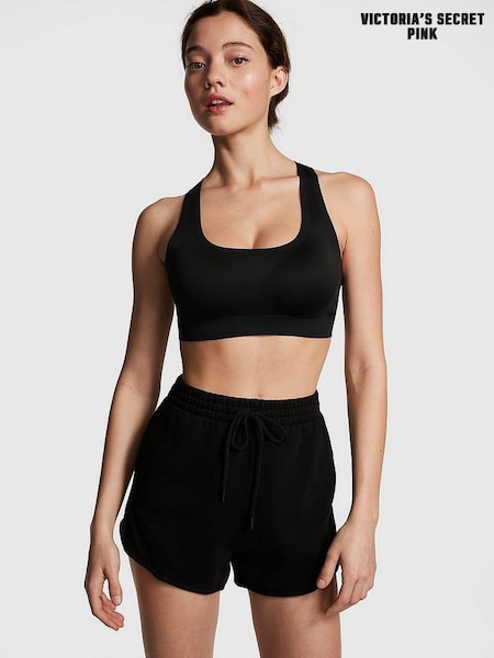 Victoria's Secret PINK Pure Black Fleece Ribbed Cotton Shorts (K70620) | €15.50