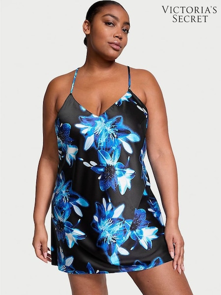 Victoria's Secret Dramatic Floral Black Satin Open Back Slip (K70635) | €33