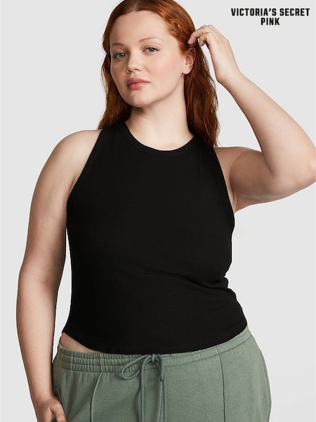 Victoria's Secret PINK Pure Black High Neck Shrunken Rib Tank Top (K70656) | €8