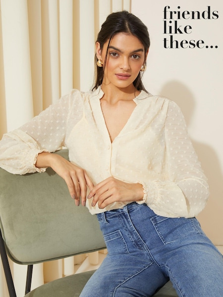 Кремовый - Friends Like These Long Sleeve Grandad Collar Dobby Blouse (K70750) | €11