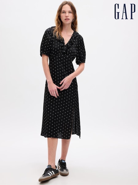 Gap Black Puff Mid Sleeve Ruffle Midi Dress (K70800) | €31
