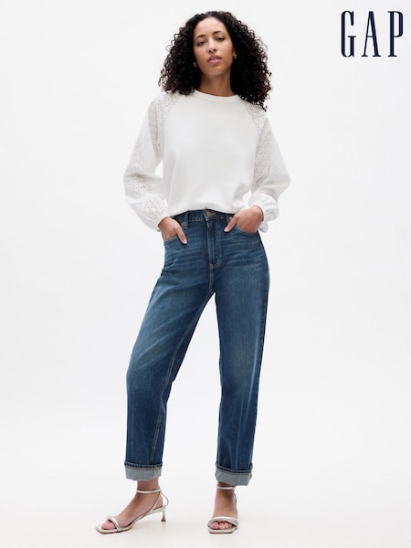 Gap White Relaxed Eyelet Crew Neck Long Sleeve Sweatshirt (K70802) | €27