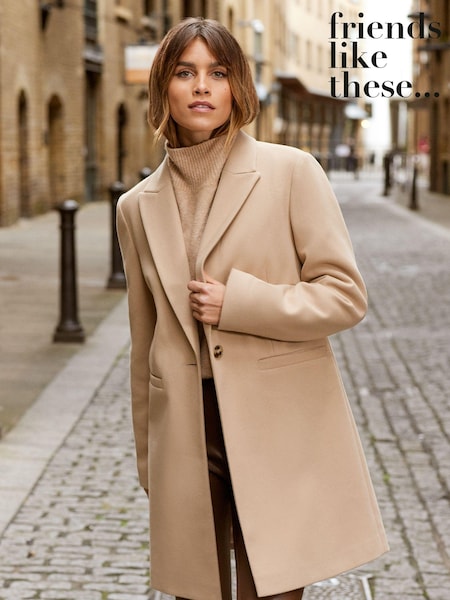 Friends Like These Neutral Camel Petite Tailored Single Button Coat (K70912) | €51