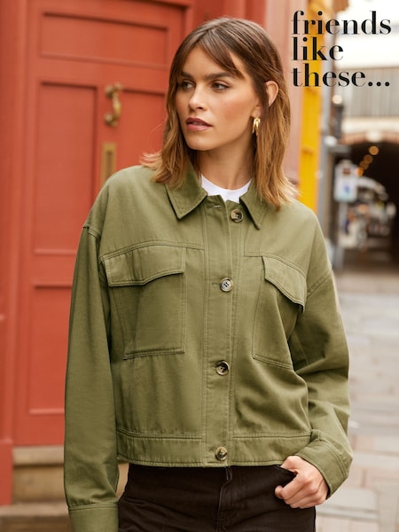 Friends Like These Khaki Green Petite Cropped Utility Jacket (K70915) | €20