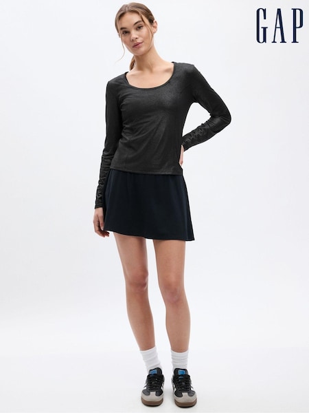 Gap Black Shimmer CoolDry Fitted Long Sleeve Scoop Neck T-Shirt (K71077) | €13.50