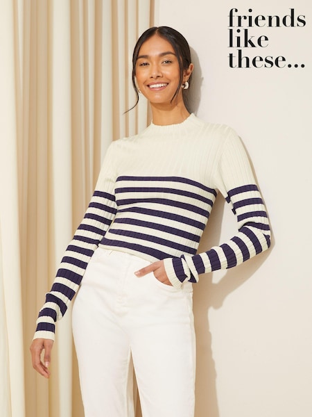 Friends Like These Navy Blue Ribbed Funnel Neck Jumper (K71786) | AED118