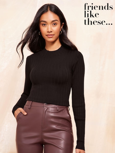Friends Like These Black Ribbed Funnel Neck Jumper (K71788) | €18.50