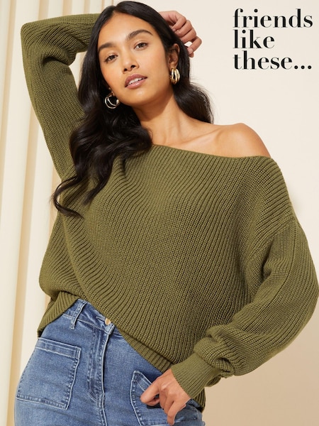 Friends Like These Moss Green Off The Shoulder Jumper (K71808) | €26