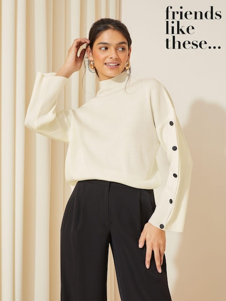 Friends Like These Cream Flute Sleeve Button Funnel Neck Knit Jumper (K71824) | AED110