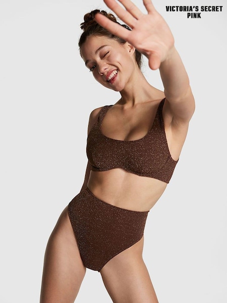 Victoria's Secret PINK Ganache Brown Shimmer High Waisted Bikini Bottom (K71886) | €17