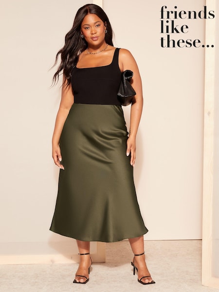 Friends Like These Green Curve Satin Bias Midi Skirt (K72014) | € 12