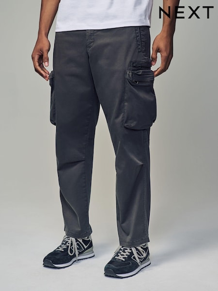 Charcoal Grey Regular Fit Soft Touch Utility Cargo Trousers (K72054) | R$ 385