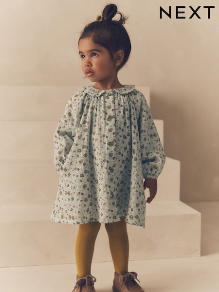 Blue Ditsy 100% Cotton Shirt Dress And Tights Set (3mths-8yrs) (K72135) | AED60 - AED81