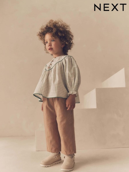 Ivory/Neutral 100% Cotton Mix Blouse And Trousers Set (3mths-8yrs) (K72137) | 79 QAR - 100 QAR