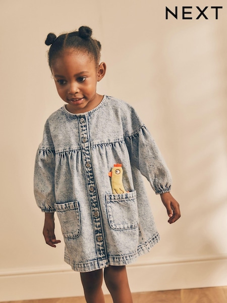 Blue Denim Character 100% Cotton Button Through Dress (3mths-8yrs) (K72179) | 55 QAR - 65 QAR