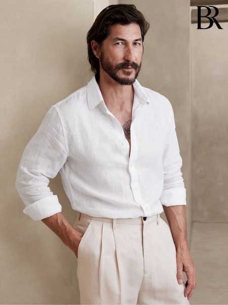 Valkoinen - Banana Republic Castello Linen Shirt (K72191) | €110