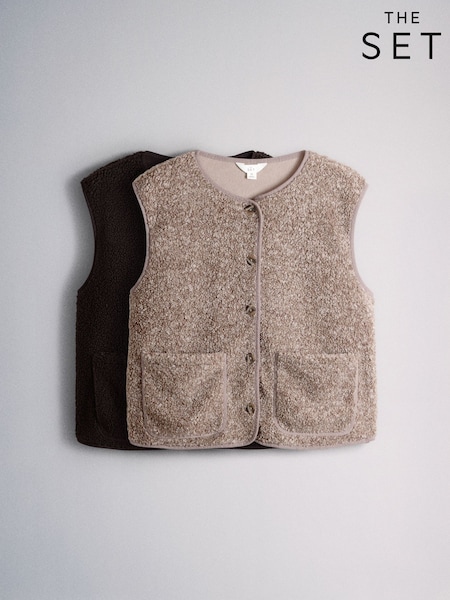 Brown/Oat Marl - The Set 2 Pack Borg Button Giletes