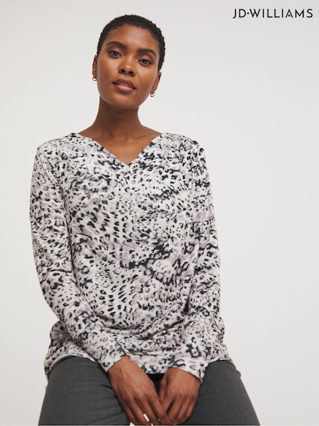 JD Williams Animal Print Drape Neck Long Sleeve Top (K72235) | 78 LEI