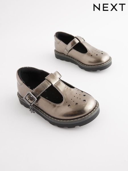 Pewter Grey Standard Fit (F) T-Bar Adjustable Buckle Shoes (K72288) | R$ 195 - R$ 215