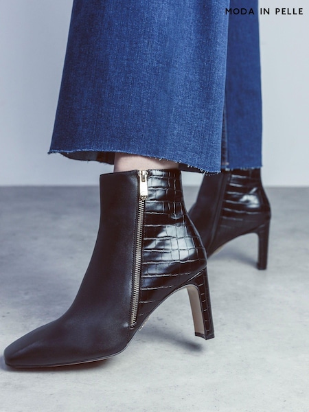 Moda in Pelle Kyrye Black Smart Boots With Set Back Heel And Croc Emboss Back (K72364) | €83