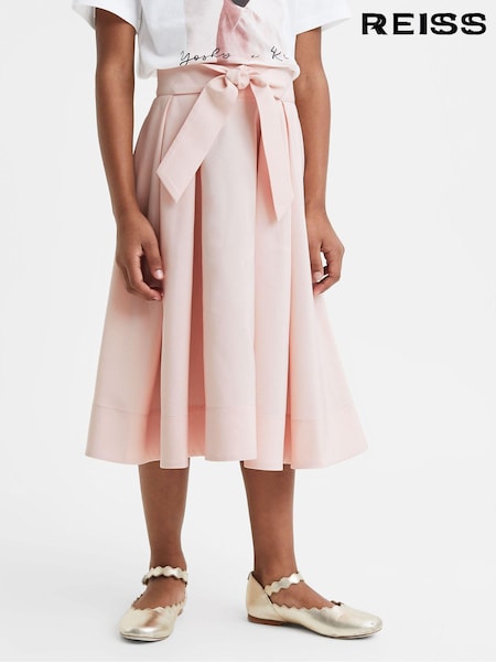 Reiss Pink Garcia 9-13 yrs Pleated Belted Taffeta Midi Skirt (K72438) | AED396