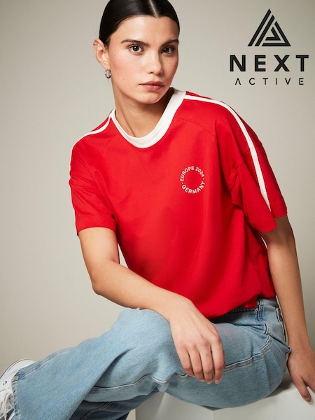 Red 100% Cotton Active Football Graphic T-Shirt (K72455) | € 7