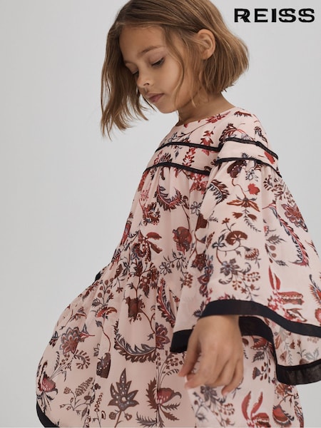 Reiss Pink Talitha 4-9 yrs Printed Bell Sleeve Tiered Dress (K72487) | AED468