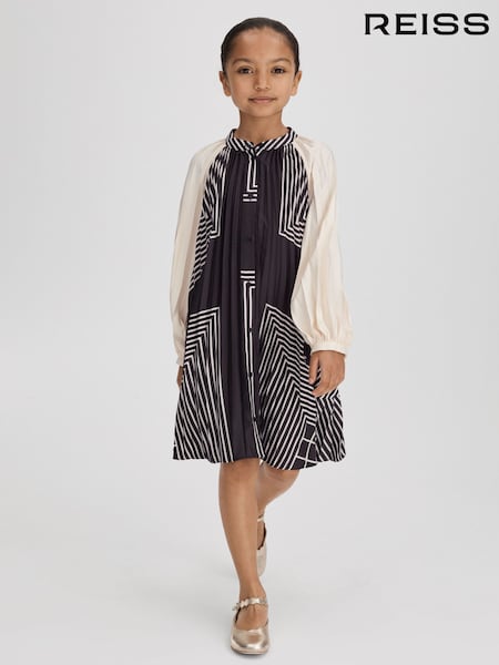Reiss Navy Bay 9-13 yrs Printed Pleated Dress (K72492) | AED619