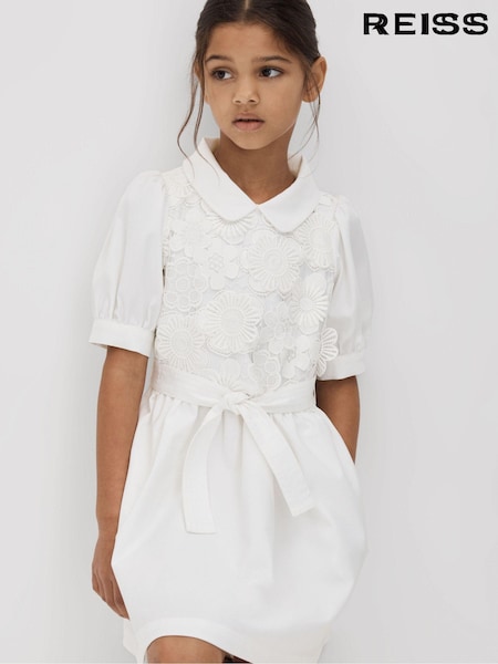 Reiss Ivory Dannie 9-13 yrs Embroidered Puff Sleeve Dress (K72501) | AED583