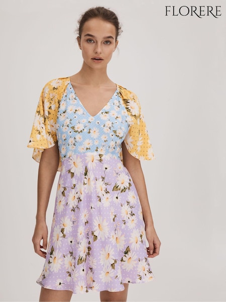 Florere Printed Cape Sleeve Mini Dress (K72526) | 881 QAR